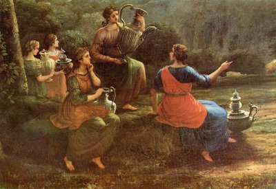 Gezicht op Delphi met een offerprocessie door Claude Lorrain